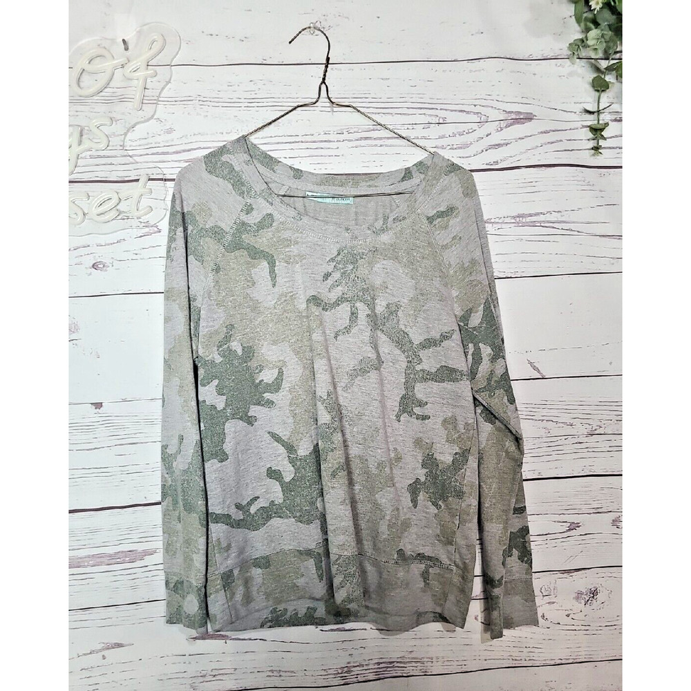 Vtg Maurices Camo Sweatshirt Womens Medium Green Grey Y2K 2006 Raglan Pullover